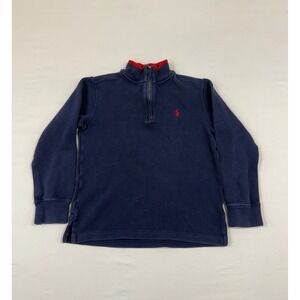 Polo Ralph Lauren Boys Navy Blue Quarter Zip Sweatshirt Red Collar Size Medium